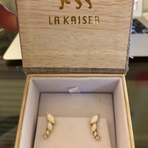 Opal and diamond wing ear climber